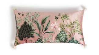 An Image of Habitat Agra Floral Print Tassle Cushion - Peach - 30x60cm