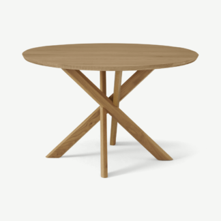 An Image of Abbon 4 Seat Round Dining Table, Textured Oak