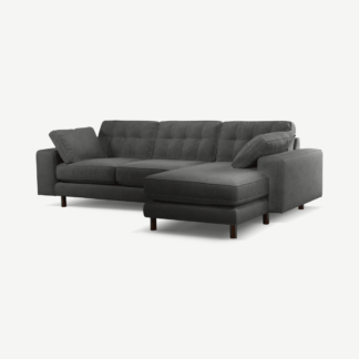 An Image of Content by Terence Conran Tobias, Right Hand facing Chaise End Sofa, Dark Grey Recycled Velvet with Dark Wood Legs