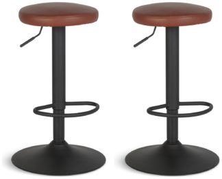 An Image of Habitat Hewitt Pair of Faux Leather Barstool - Tan