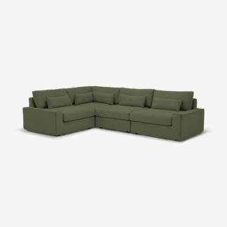 An Image of Trent Loose Cover Corner Sofa, Olive Cotton & Linen Mix