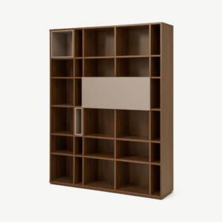 An Image of Heaton Wide Shelving Unit, Cappuccino & Walnut Effect