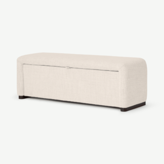 An Image of Palmi Ottoman Storage Bench, 130 cm, Oatmeal Looped Textured Boucle with Walnut Plinth