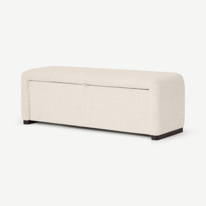 An Image of Palmi Ottoman Storage Bench, 130 cm, Oatmeal Looped Textured Boucle with Walnut Plinth