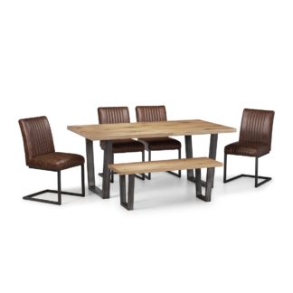 An Image of Brooklyn Oak Dining Table Set with 4 Chairs and Bench Brown