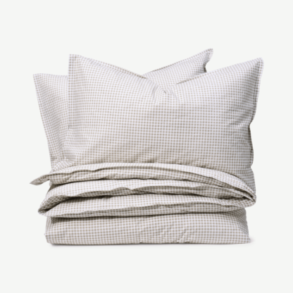 ded3b276a56035a4da55e480587eb5a519d885d6f16de8df6330e145195234c8-1.png An Image of Tyce 100% Cotton Gingham Duvet Cover + 2 Pillowcases, King Size, Taupe