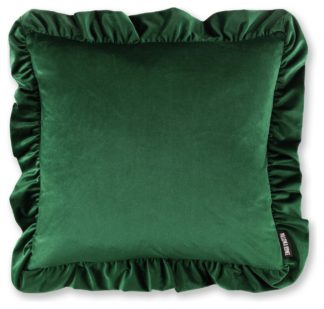 An Image of Paloma Plain Ruffle Emerald Cushion - Green - 45X45cm