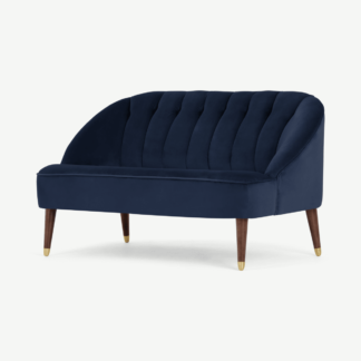 An Image of Margot 2 Seat sofa, Navy Blue Recycled Velvet