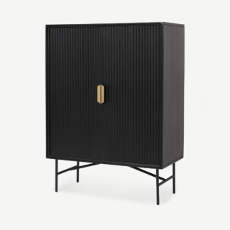 An Image of Haines Highboard, Charcoal Black Mango Wood