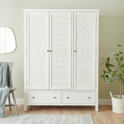 An Image of Samira White Triple Wardrobe White