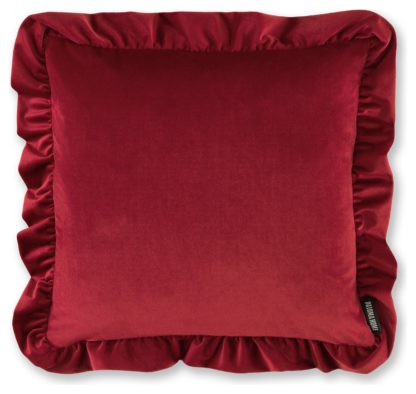 An Image of Paloma Plain Ruffle Emerald Cushion - Red - 45X45cm