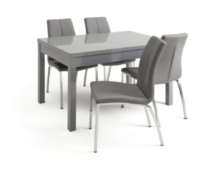 An Image of Argos Home Lyssa Gloss Extending Table & 4 Grey Milo Chairs