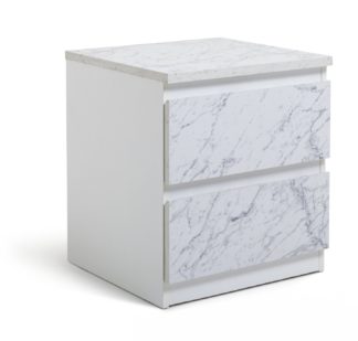An Image of Habitat Jenson 2 Drawer Marble Bedside Table - White