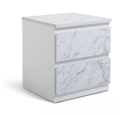 An Image of Habitat Jenson 2 Drawer Marble Bedside Table - White