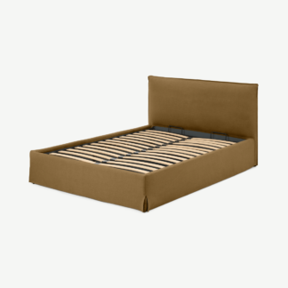 An Image of Orsa King Size Bed with Ottoman Storage, Earth Cotton & Linen mix