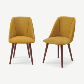 An Image of Lule Set of 2 Dining Chairs, Marigold Velvet with Walnut Legs