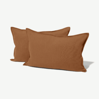 An Image of Elena Set of 2 Polyester & Linen Blend Cushions, 40 x 60cm, Terracotta