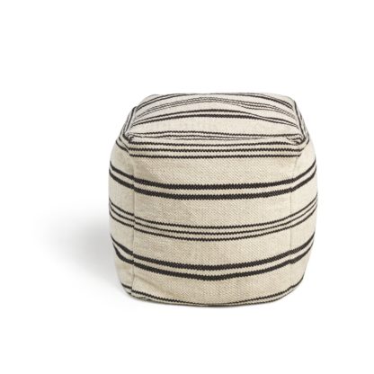 An Image of Habitat Layne Wool Pouffe - Black & White