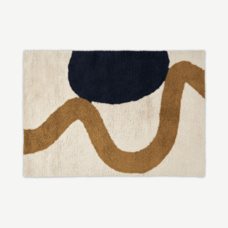 An Image of Asa Wool & Cotton Shaggy Rug, 160 x 230 cm, Navy Blue & Cumin Gold