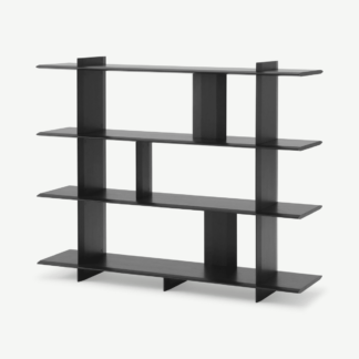 An Image of Norell Low Shelving Unit, Black Stain Acacia Wood