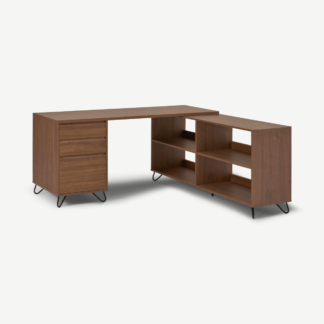 An Image of Elona Corner Desk with Open Sideboard, Walnut Effect & Black