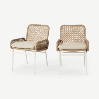 An Image of Rhonda Garden Set of 2 Dining Chairs, Natural Polyweave & White