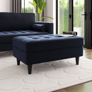 An Image of Zoe Velvet Storage Footstool Luxe Navy