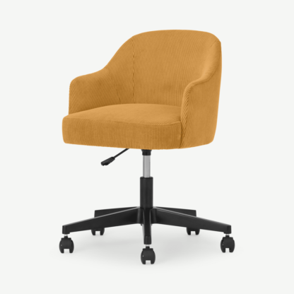 An Image of Swinton Office Chair, Mustard Corduroy Velvet with Black Legs