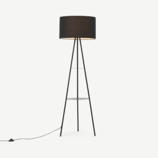 An Image of Leyton Tripod Floor Light with Shelves, Black