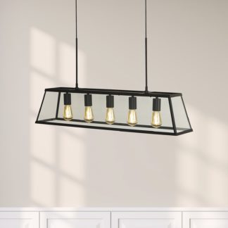 An Image of Bellevue 5 Light Industrial Pendant - Black