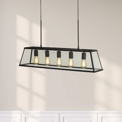 An Image of Bellevue 5 Light Industrial Pendant - Black