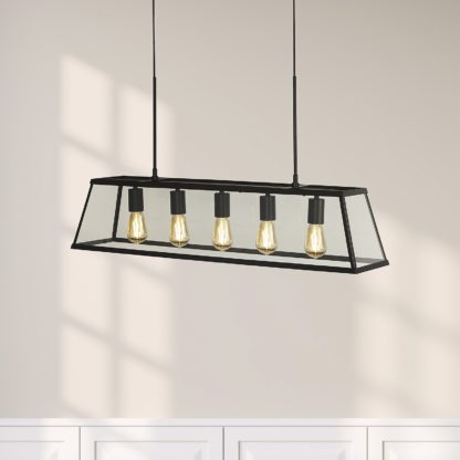 f2f8c20bb066952d241fa234095a742de1f3a0826de8f5cbd3106bf5189f3b3c.jpg An Image of Bellevue 5 Light Industrial Pendant - Black