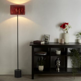 An Image of Raffia Floor Lamp - Pink & Black