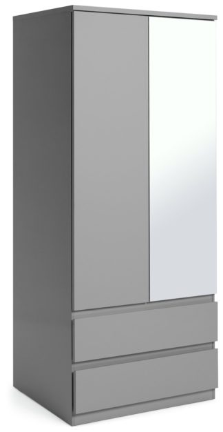 An Image of Habitat Jenson 2 Door 2 Drawer Mirror Wardrobe - Grey Gloss