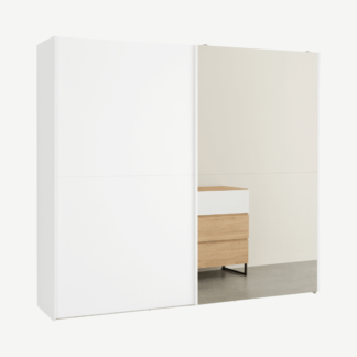 An Image of Elso Sliding Wardrobe 240cm, White Frame with White Effect & Mirror Doors