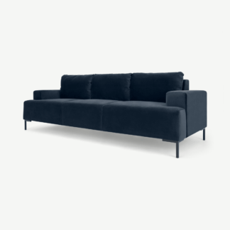 An Image of Frederik 3 Seater Sofa, Ocean Blue Recycled Velvet