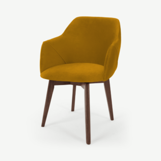 An Image of Lule Office Chair, Marigold Velvet with Walnut Legs