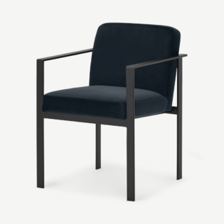 An Image of Saffie Carver Dining Chair, Moonlight Blue Velvet with Black Legs