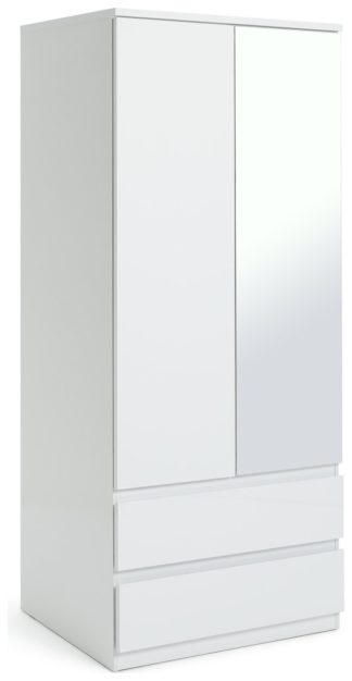 An Image of Habitat Jenson 2 Door 2 Drawer Mirror Wardrobe - White Gloss