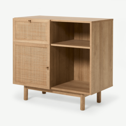 An Image of Pavia Office Storage Cabinet, Natural Rattan & Oak Effect