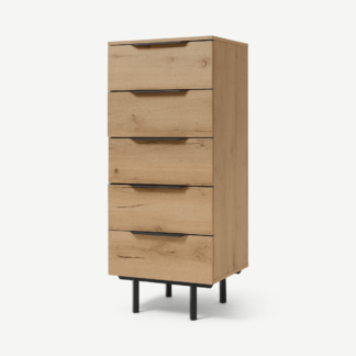An Image of Damien Tall Chest of Drawers, Oak Effect & Black