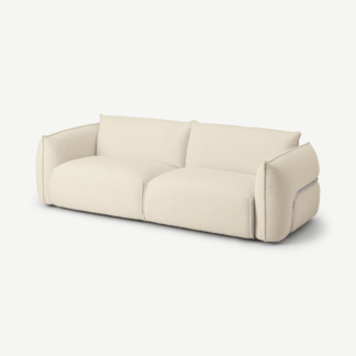 An Image of Dion 3 Seater Sofa, White Boucle with Stainless Steel Frame
