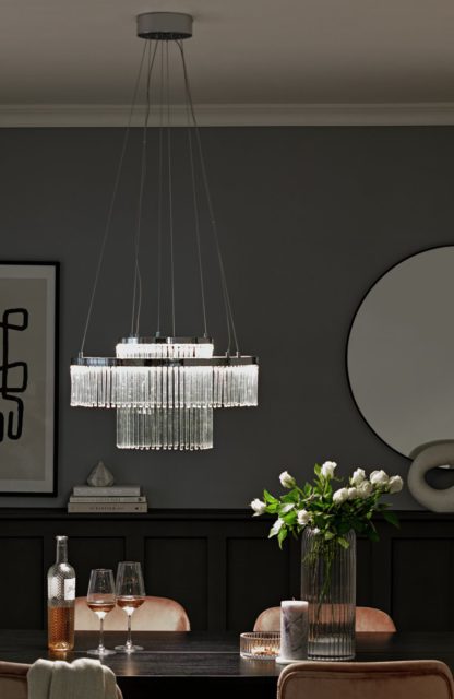 An Image of Habitat Yang 2 Tier LED Glass Chandelier - Chrome