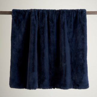 An Image of Silky Soft Faux Fur Throw Navy Navy Blue