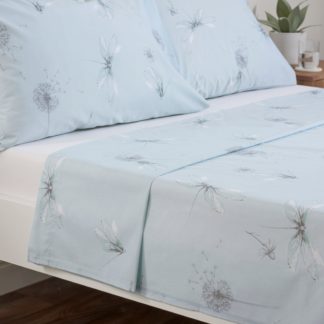 An Image of Dragonflies Blue Cotton Flat Sheet Blue