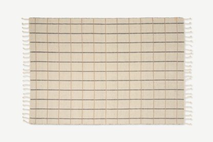 An Image of OYOY Living Design Grid Rectangular Rug, Off-White & Anthracite