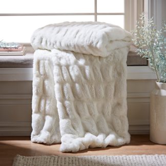 An Image of Spandex Ruched Faux Fur Throw White White