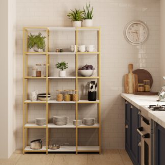 An Image of Modular Gold & White 6 Shelf Wide Shelving Unit MultiColoured