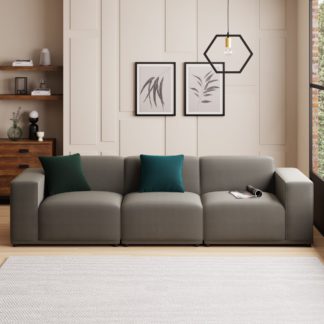 An Image of Modular Cruz Grey Velvet 3 Seater Sofa Steeple Grey