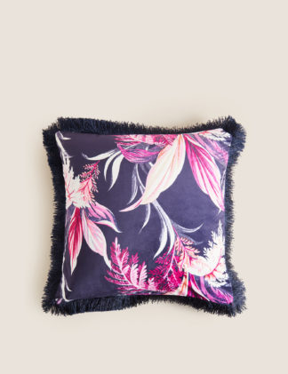 An Image of M&S Velvet Floral Fringed Cushion